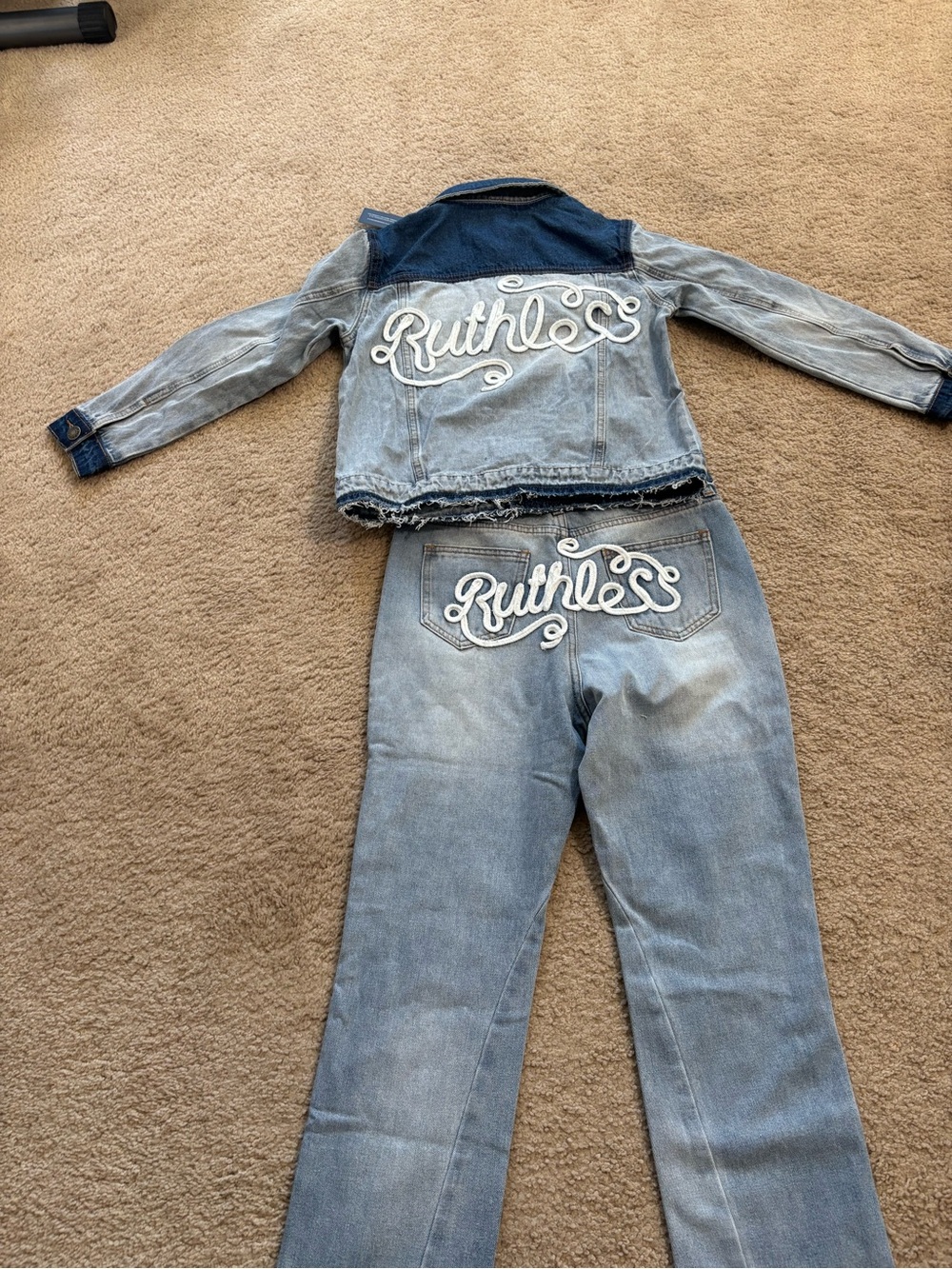 Fashion Nova Kids Denim Jacket & Pants Set - Light and Dark Blue 'Ruthless'